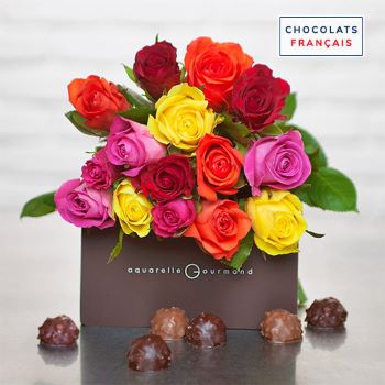 bouquet de roses et rochers en chocolat